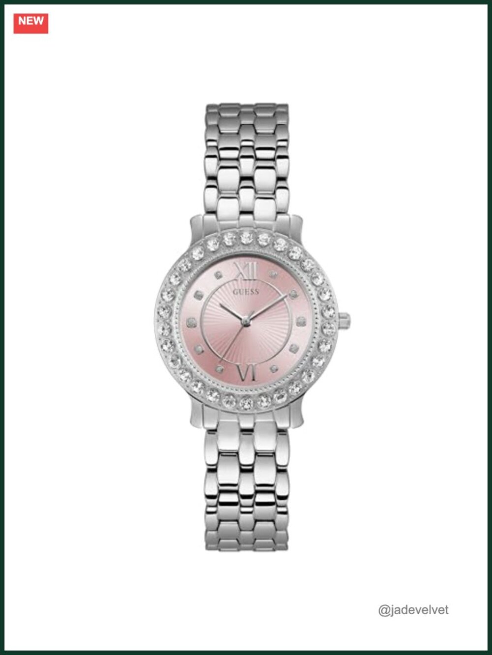 Stainless Steel Pink Crystal Watch with Mineral Crystal and Bracelet
